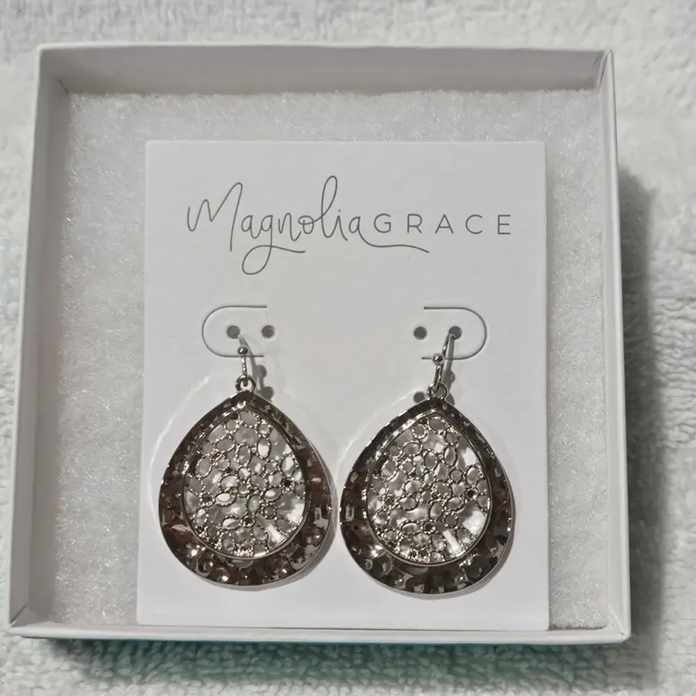 Magnolia Grace Jessamy Filigree Drop Earrings Silver New in Box